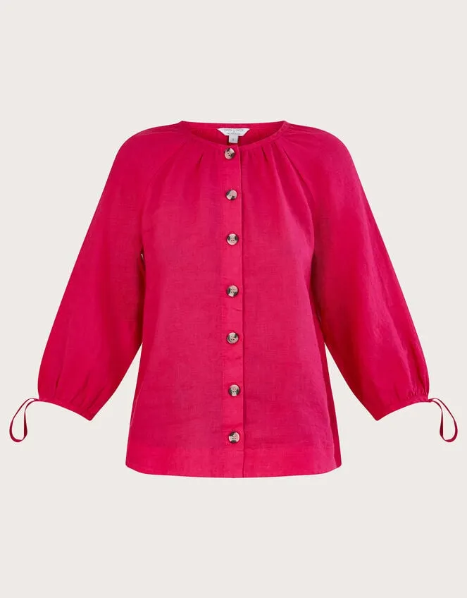 Tie Cuff Button Through Linen Blouse Pink Women Monsoon Tops and Blouses