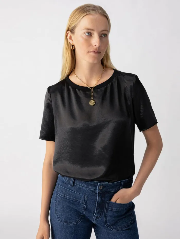 Timeless Satin Tee Black Women Sanctuary Clothing Tees and Tops