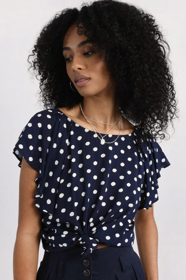 Top Petal Sleeves With Polka Dots Print NAVY AGATHE Women Molly Bracken Tops