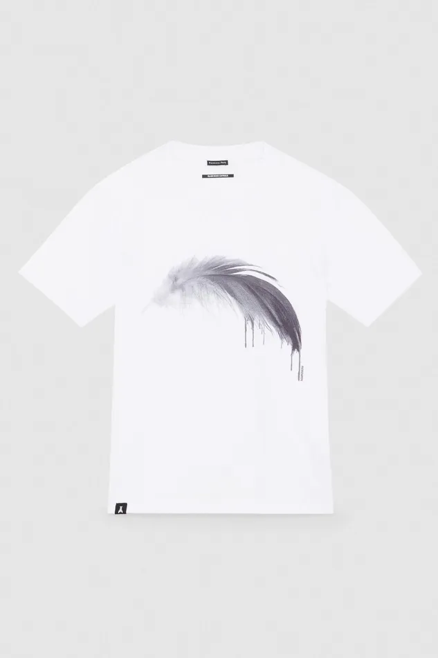 Tops and Shirts Men Patrizia Pepe Cotton TShirt With Feather Print Bianco Ottico
