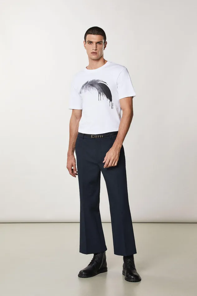 Tops and Shirts Men Patrizia Pepe Cotton TShirt With Feather Print Bianco Ottico