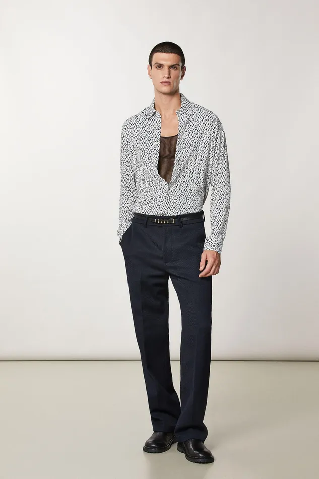 Tops and Shirts Men Patrizia Pepe Soft Twill Viscose Shirt Geometric Off White