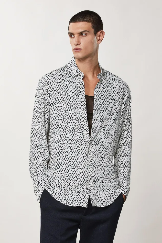 Tops and Shirts Men Patrizia Pepe Soft Twill Viscose Shirt Geometric Off White