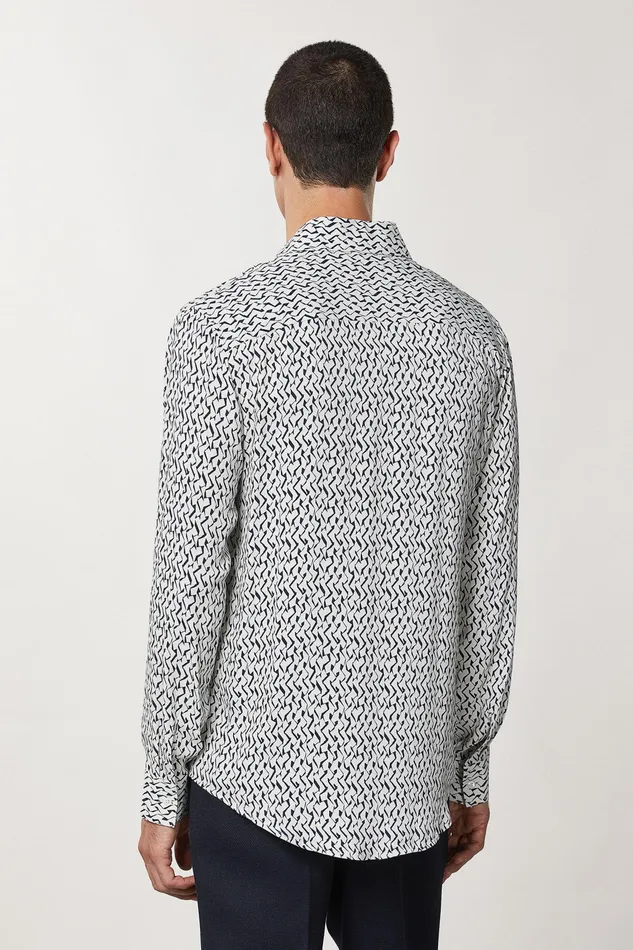 Tops and Shirts Men Patrizia Pepe Soft Twill Viscose Shirt Geometric Off White