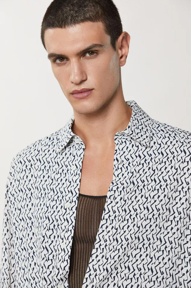 Tops and Shirts Men Patrizia Pepe Soft Twill Viscose Shirt Geometric Off White
