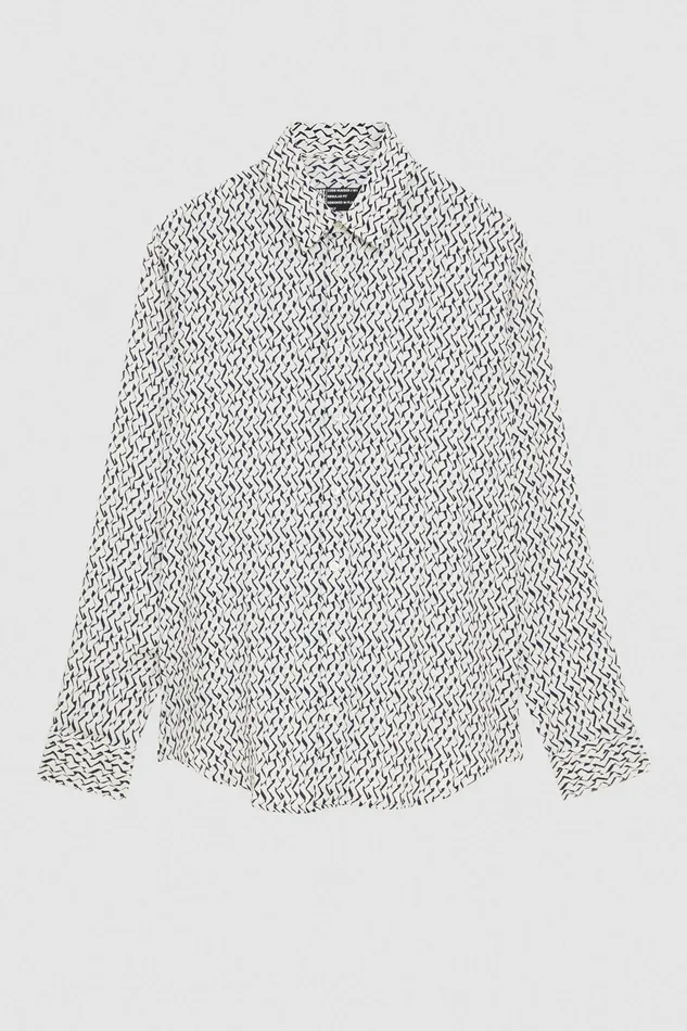 Tops and Shirts Men Patrizia Pepe Soft Twill Viscose Shirt Geometric Off White