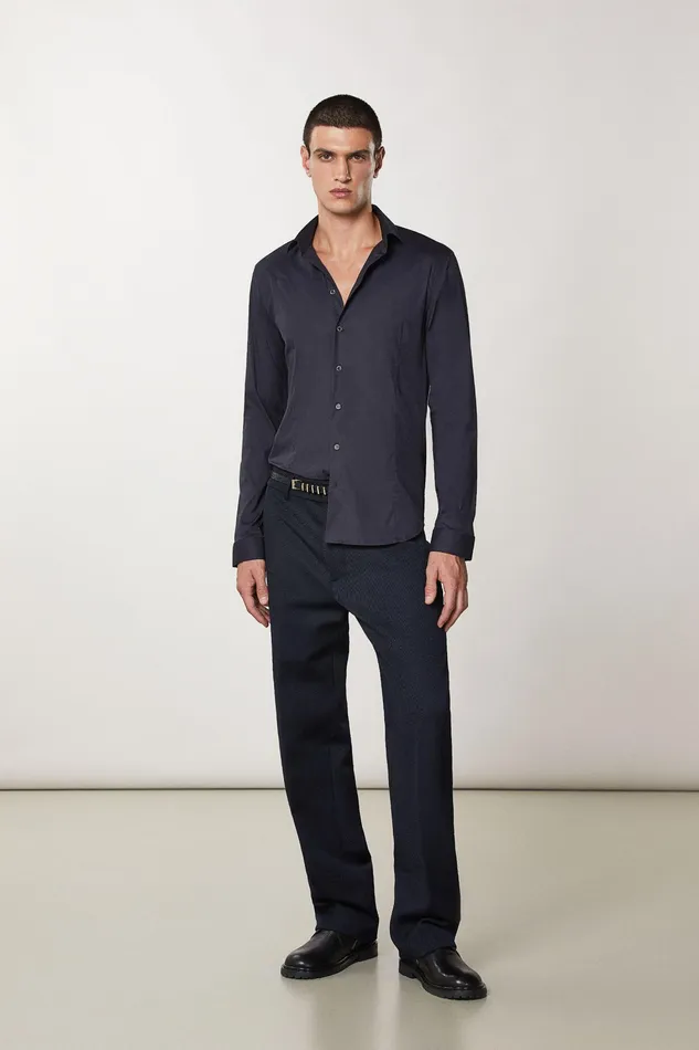 Tops and Shirts Men Patrizia Pepe Stretch Poplin Shirt Royal Navy