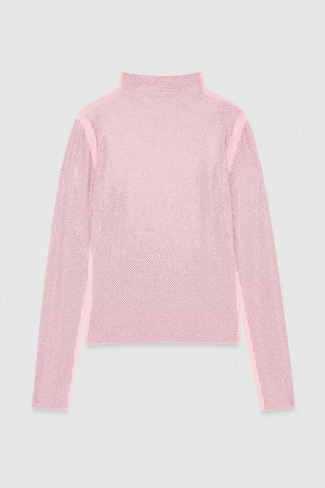 Tops Women Patrizia Pepe Jersey Sweater With Rhinestones Fresh Pink