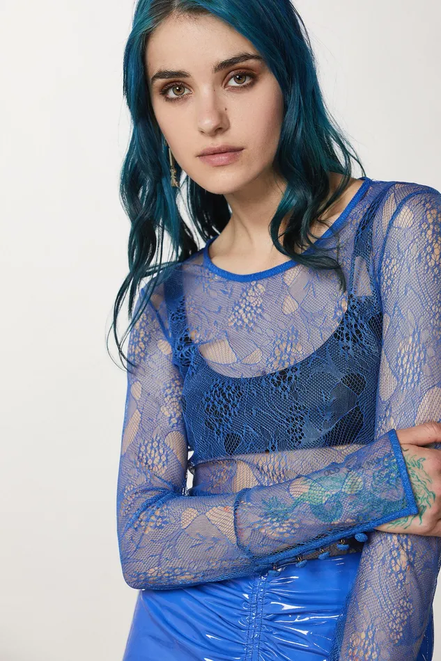 Tops Women Patrizia Pepe Lace Top Sweater Blue Ray