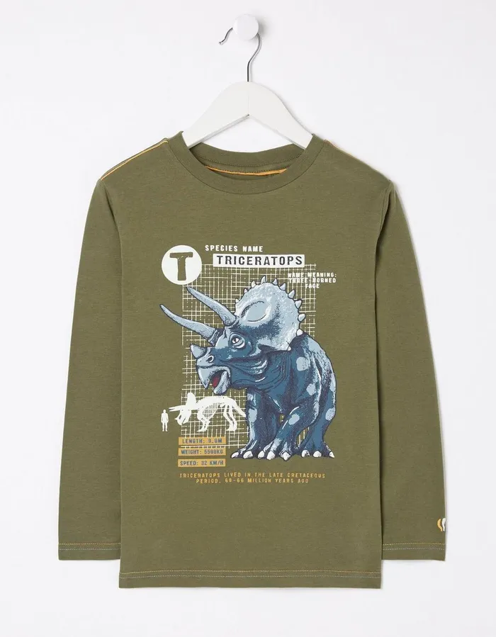 Triceratops Jersey TShirt Khaki Green Boys FatFace TShirts and Polos