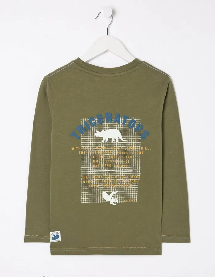 Triceratops Jersey TShirt Khaki Green Boys FatFace TShirts and Polos
