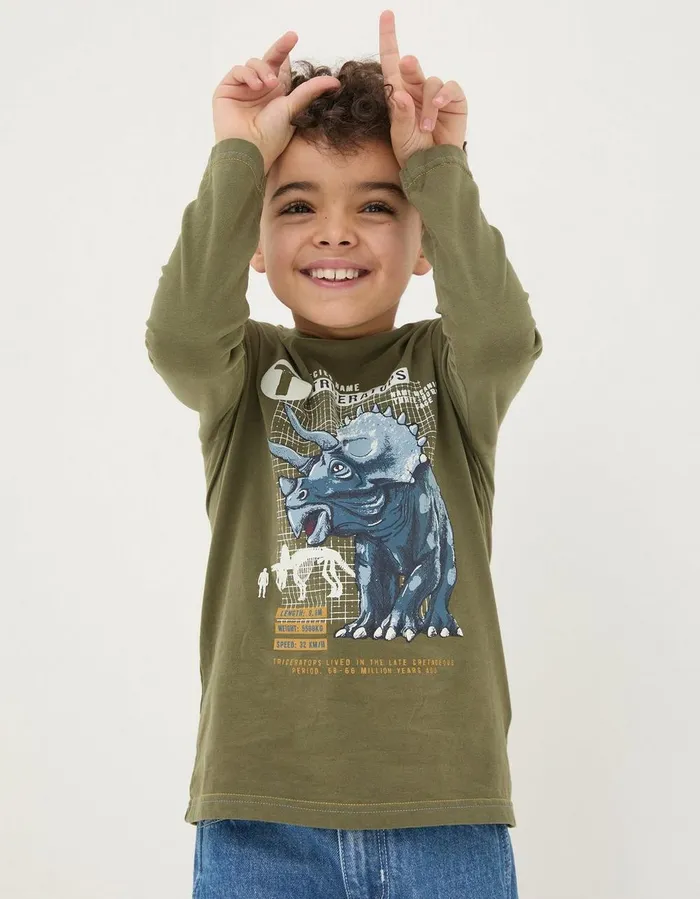 Triceratops Jersey TShirt Khaki Green Boys FatFace TShirts and Polos