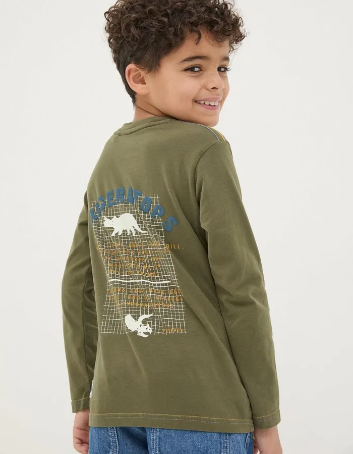Triceratops Jersey TShirt Khaki Green Boys FatFace TShirts and Polos