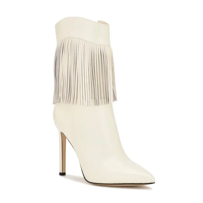 Tries Heeled Fringe Booties Chic Cream Women Nine West Boots and Booties