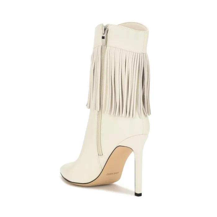 Tries Heeled Fringe Booties Chic Cream Women Nine West Boots and Booties