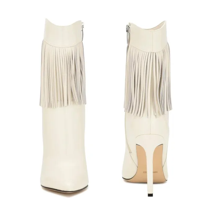 Tries Heeled Fringe Booties Chic Cream Women Nine West Boots and Booties