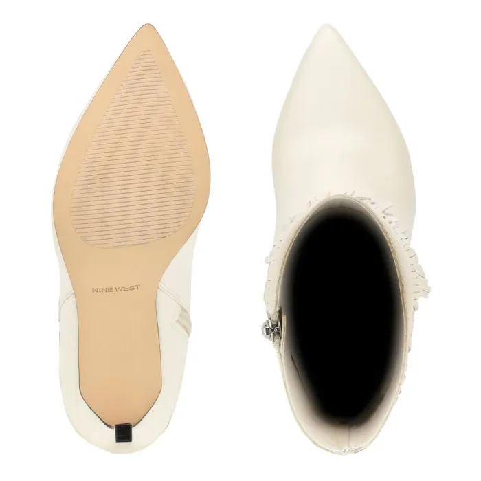 Tries Heeled Fringe Booties Chic Cream Women Nine West Boots and Booties