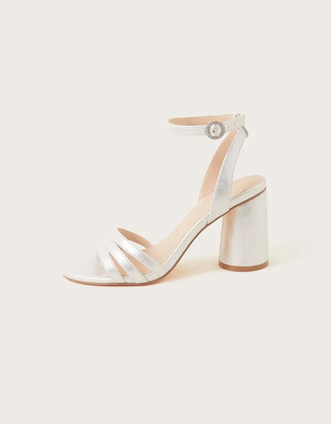Trio Strap Block Heeled Sandals Silver Women Monsoon Sandals