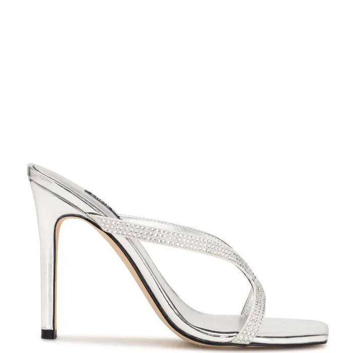 Twist Heeled Slide Sandals Silver Metallic Women Nine West Sandals