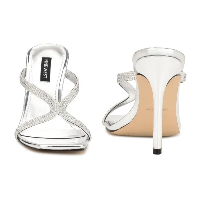 Twist Heeled Slide Sandals Silver Metallic Women Nine West Sandals