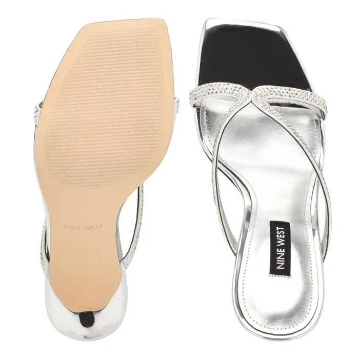 Twist Heeled Slide Sandals Silver Metallic Women Nine West Sandals