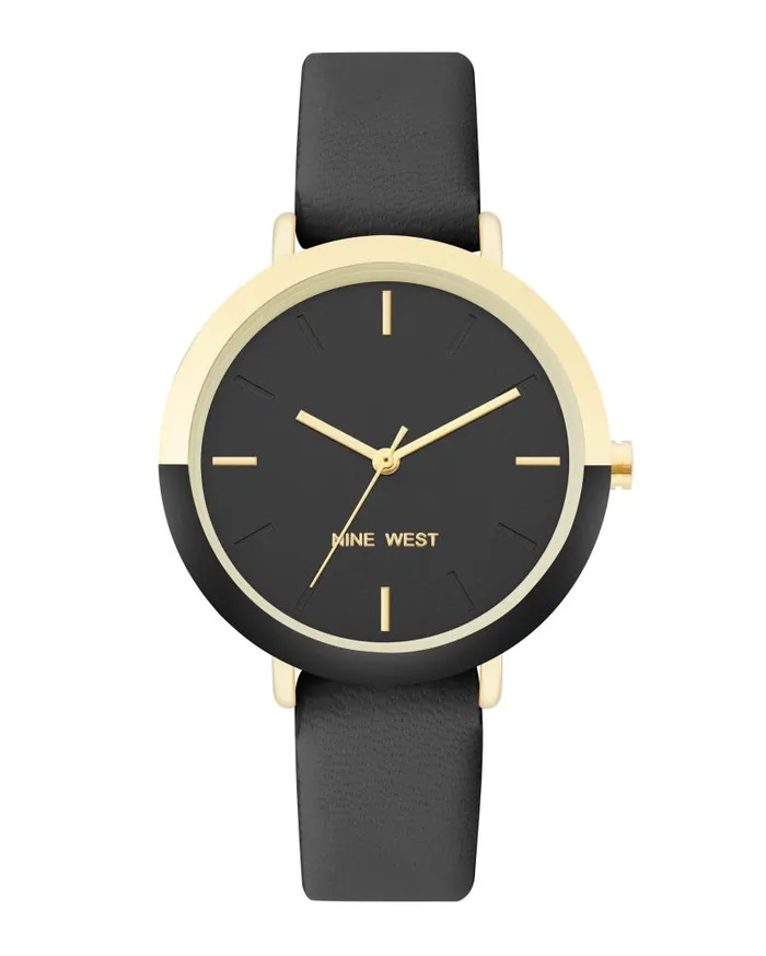 TwoTone Bezel Strap Watch Black WomenMen Nine West Watches