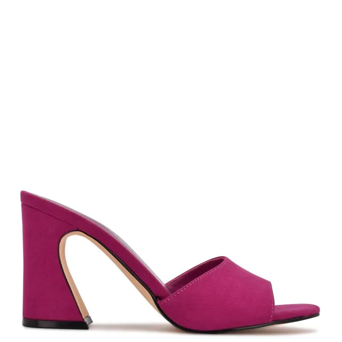 Unah Heeled Slide Sandals Dark Pink Suede Women Nine West Heels