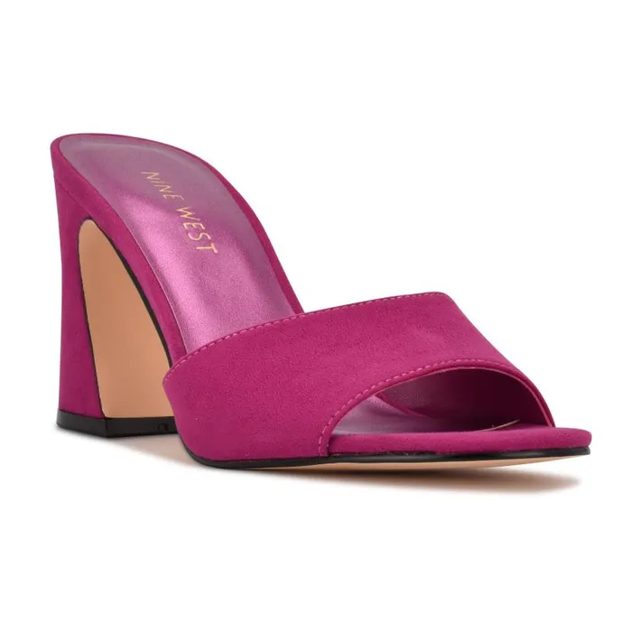 Unah Heeled Slide Sandals Dark Pink Suede Women Nine West Heels