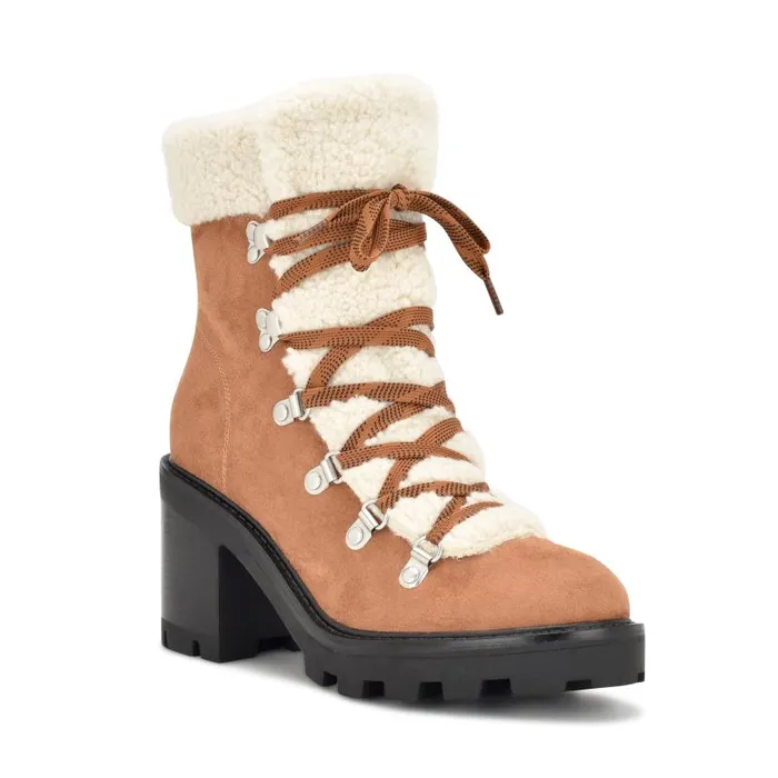 Unise Lug Sole Booties Brown Suede Women Nine West Boots and Booties