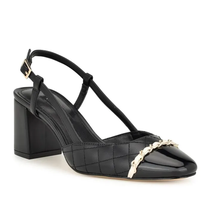 Uround Quilted Cap Top Slingbacks Black Women Nine West Heels