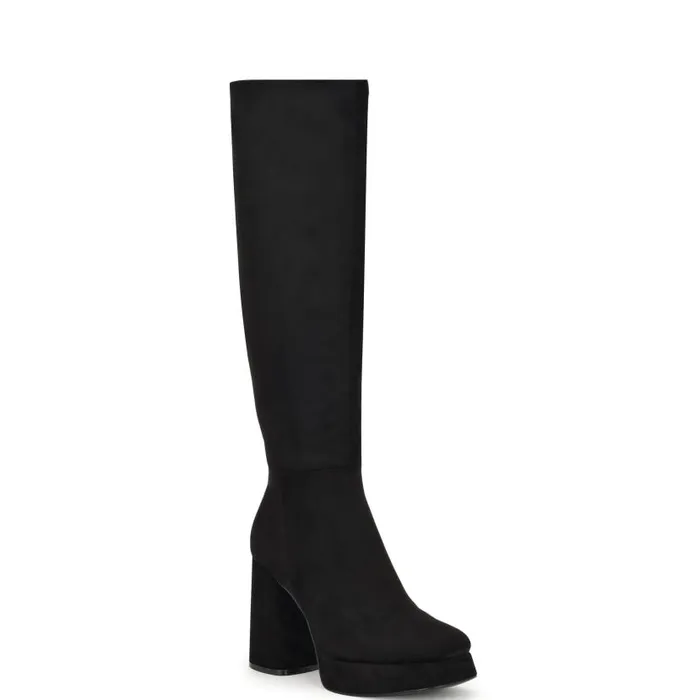 Vadda Platform Boots Black Suede Women Nine West Boots and Booties