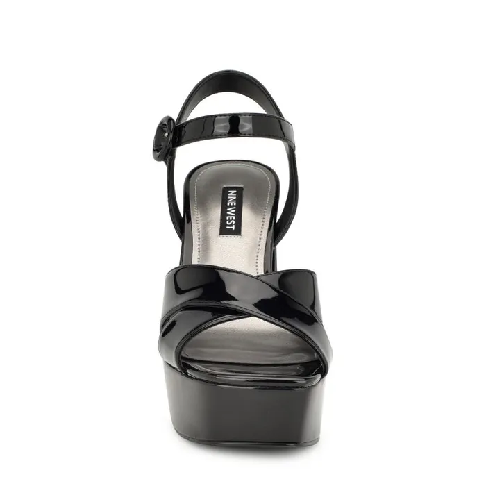 Vallen Strappy Platform Sandals Black Patent Women Nine West Sandals