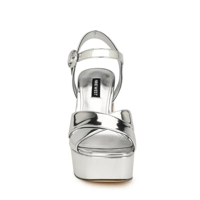 Vallen Strappy Platform Sandals Silver Women Nine West Sandals