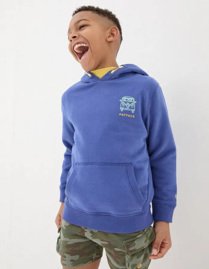 VW Graphic Pullover Hoodie Blue Boys FatFace Sweatshirts and Hoodies
