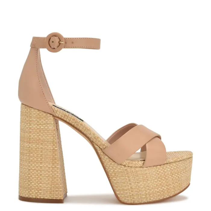 Willie Platform Sandals Barely Nude Raffia Women Nine West Heels