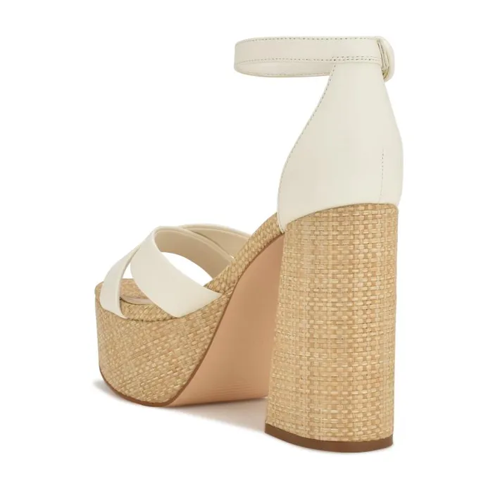 Willie Platform Sandals White Raffia Women Nine West Heels