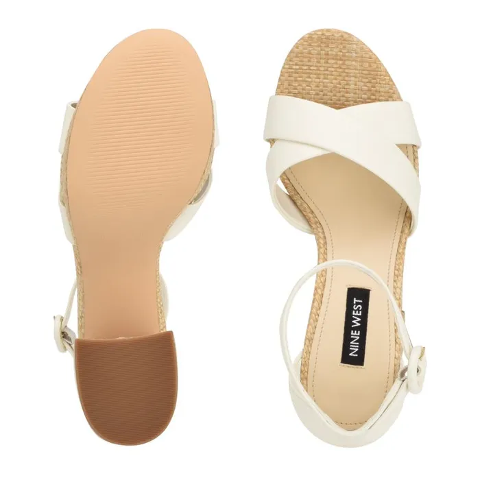Willie Platform Sandals White Raffia Women Nine West Heels