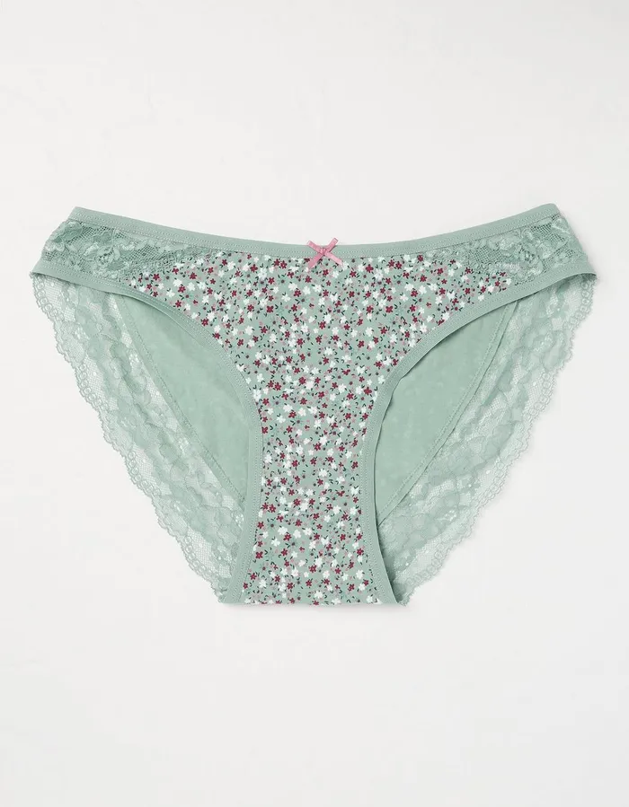 Willow Floral High Leg Knickers Green Haze Women FatFace Socks Underwear and Tights