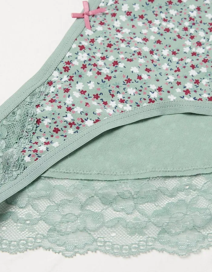 Willow Floral High Leg Knickers Green Haze Women FatFace Socks Underwear and Tights