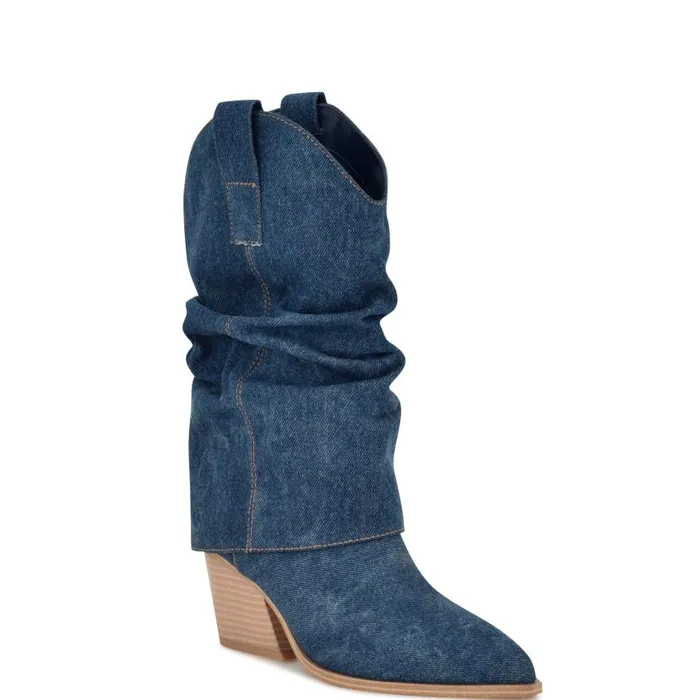 Wilton Western Boots Dark Blue Women Nine West Boots and Booties