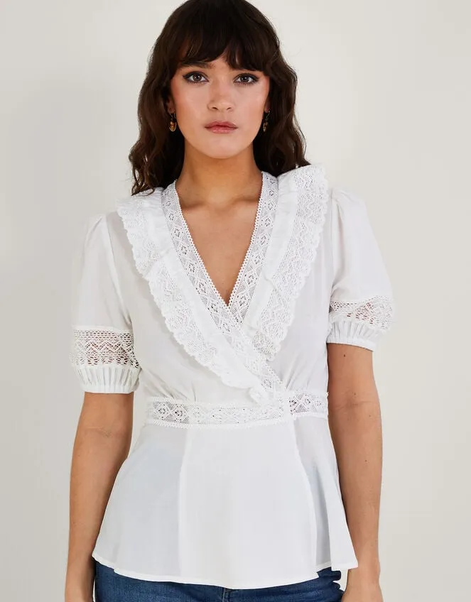 Winifred Wrap Top In Sustainable Cotton White Women Monsoon Tops and Blouses