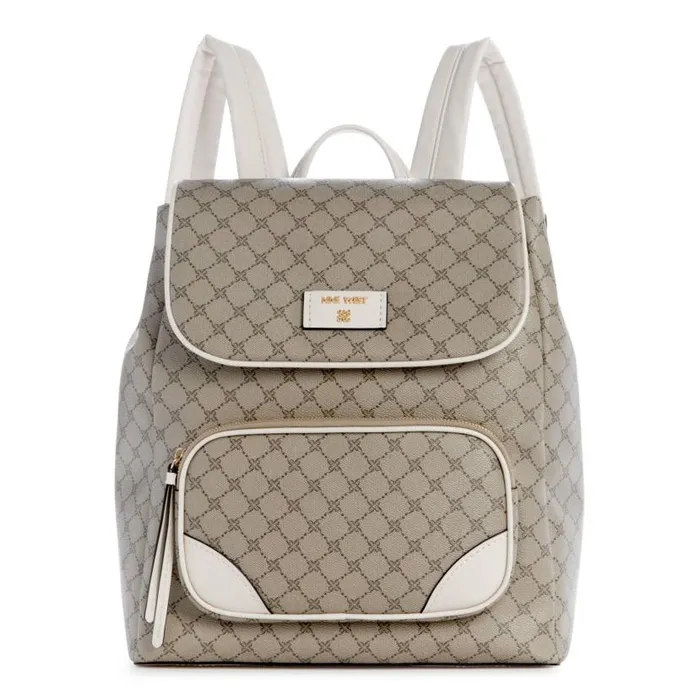 Winsland Flap Backpack Beige Logomilk WomenMen Nine West Totes and Backpacks