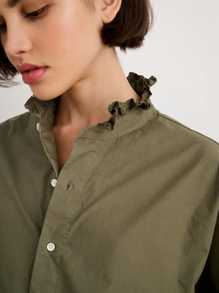 Women Alex Mill Shirts Tops Easy Ruffle Shirt In Paper Poplin Dusty Olive