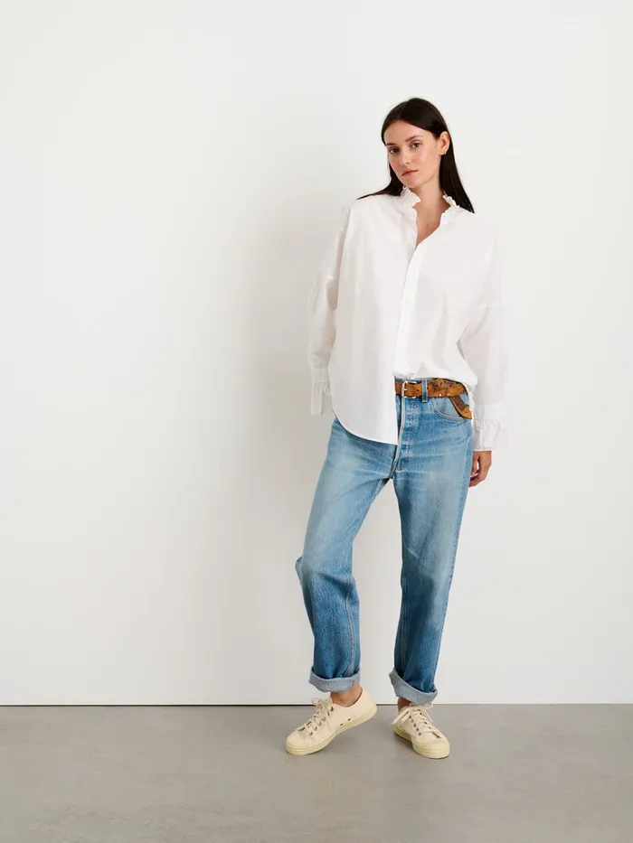 Women Alex Mill Shirts Tops Easy Ruffle Shirt In Paper Poplin White