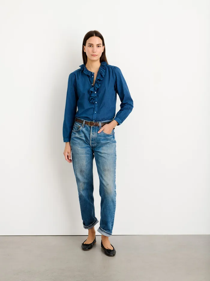 Women Alex Mill Shirts Tops Indigo Dyed Lille Shirt In Medium Stripe