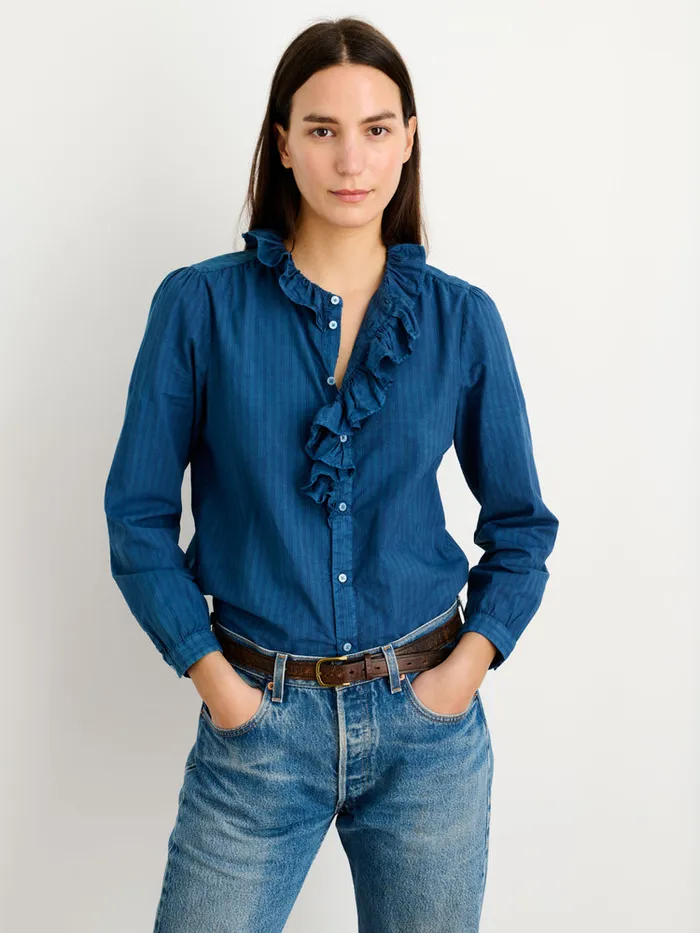 Women Alex Mill Shirts Tops Indigo Dyed Lille Shirt In Medium Stripe