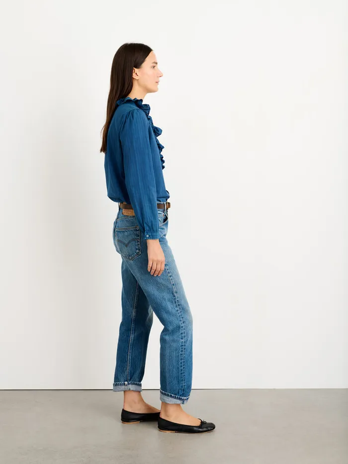 Women Alex Mill Shirts Tops Indigo Dyed Lille Shirt In Medium Stripe
