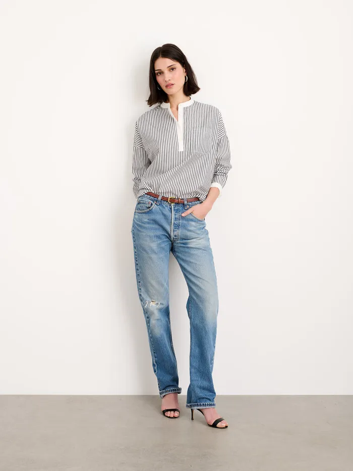 Women Alex Mill Shirts Tops Jo Striped Popover Shirt In Cotton