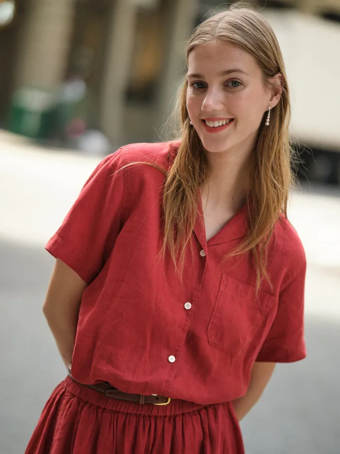 Women Alex Mill Shirts Tops Maddie Camp Shirt In Linen Brick Red