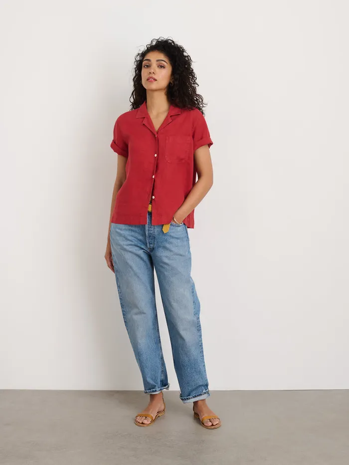 Women Alex Mill Shirts Tops Maddie Camp Shirt In Linen Brick Red